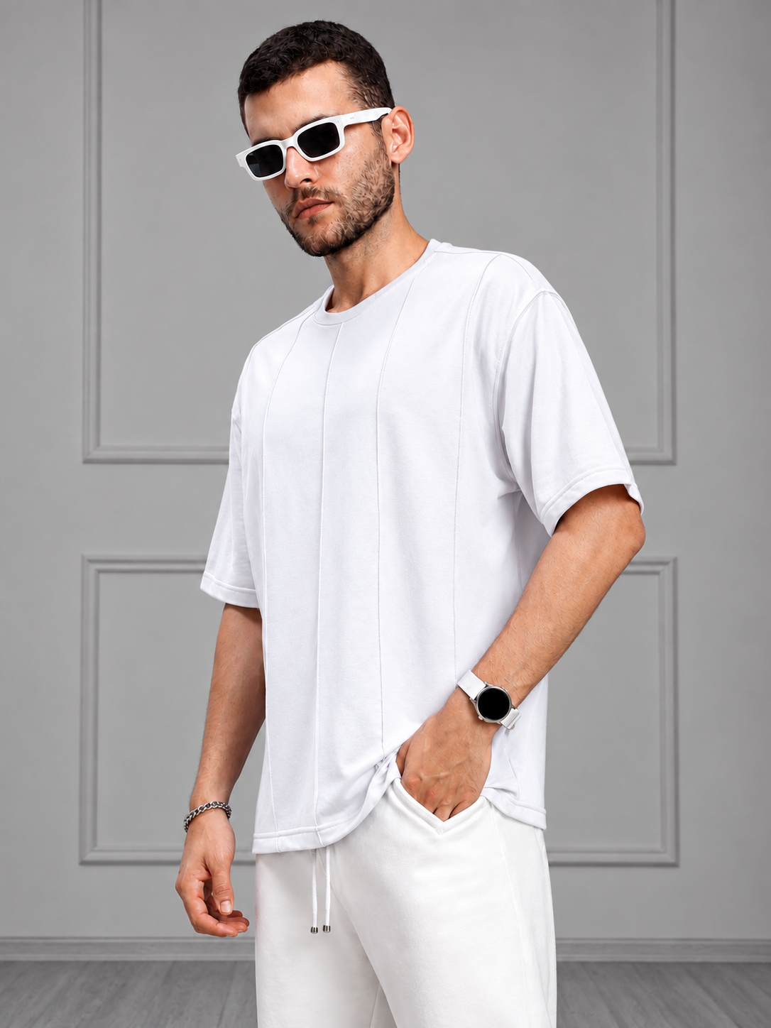 BOXY FIT PANELS OVERSIZED T-SHIRT WHITE