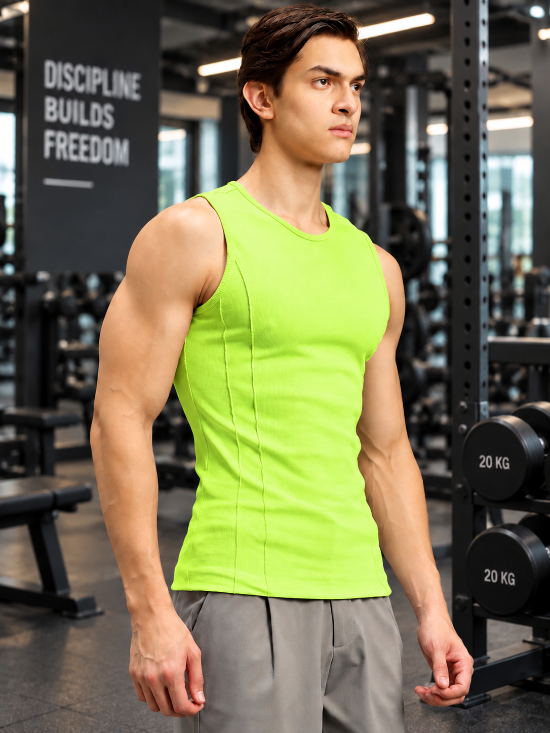 SLEEVELESS TANK GYM T-SHIRT NEON GREEN