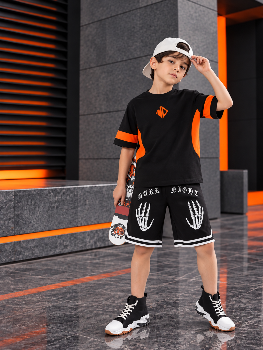 WD GORBCORE T-SHIRT FOR BOYS GIRLS BLACK ORANGE