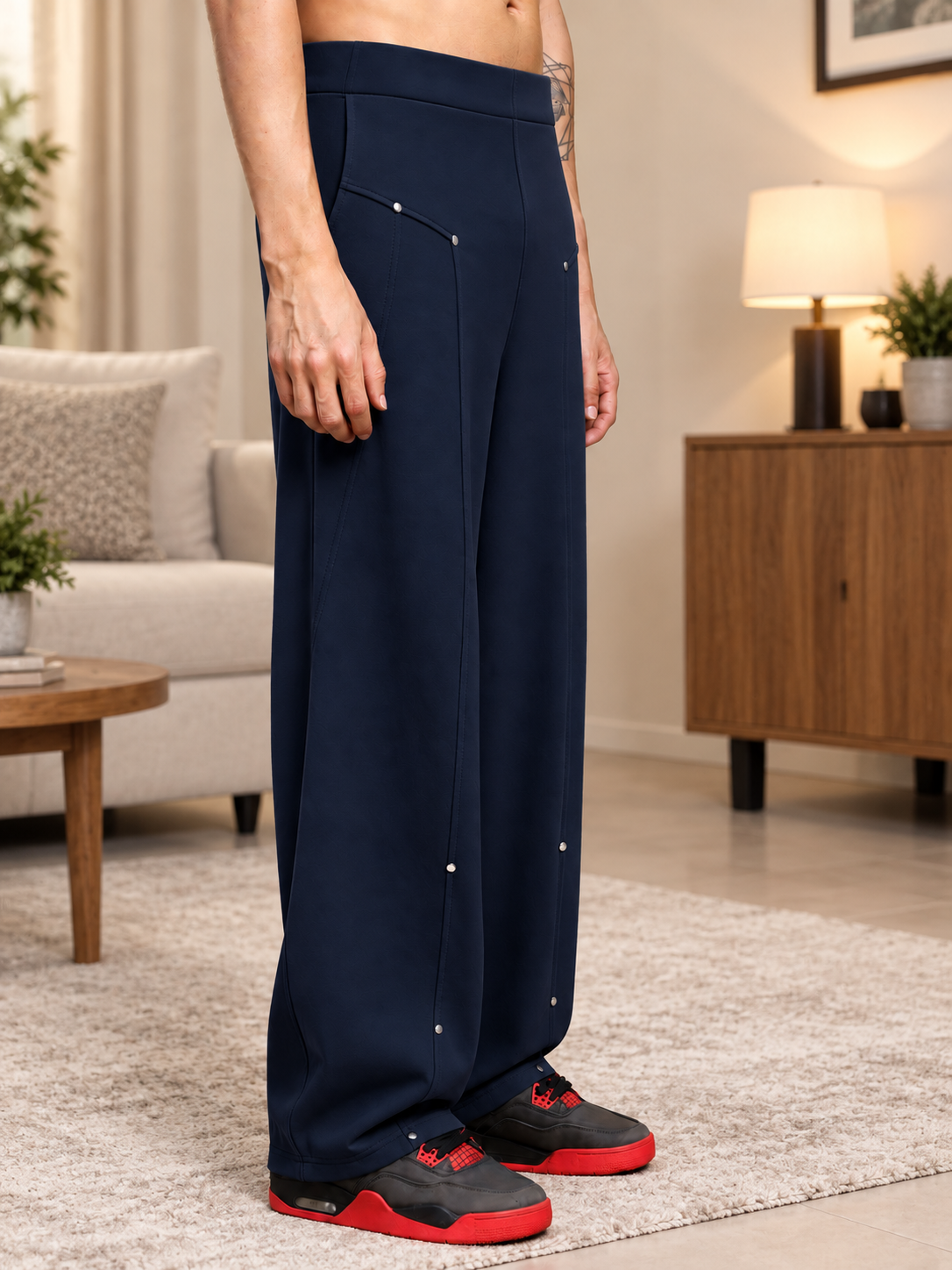 METALLIC HARDWARE ACCENT JOGGERS NAVY BLUE