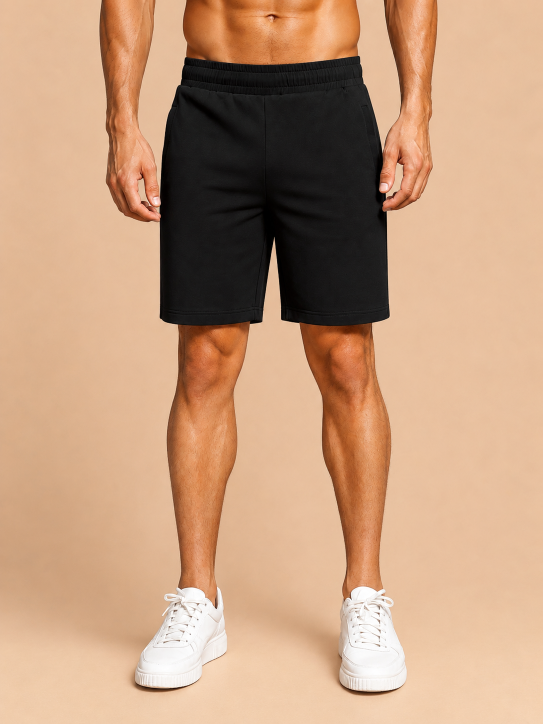 SLIM-FIT SOLID REGULAR SHORTS BLACK