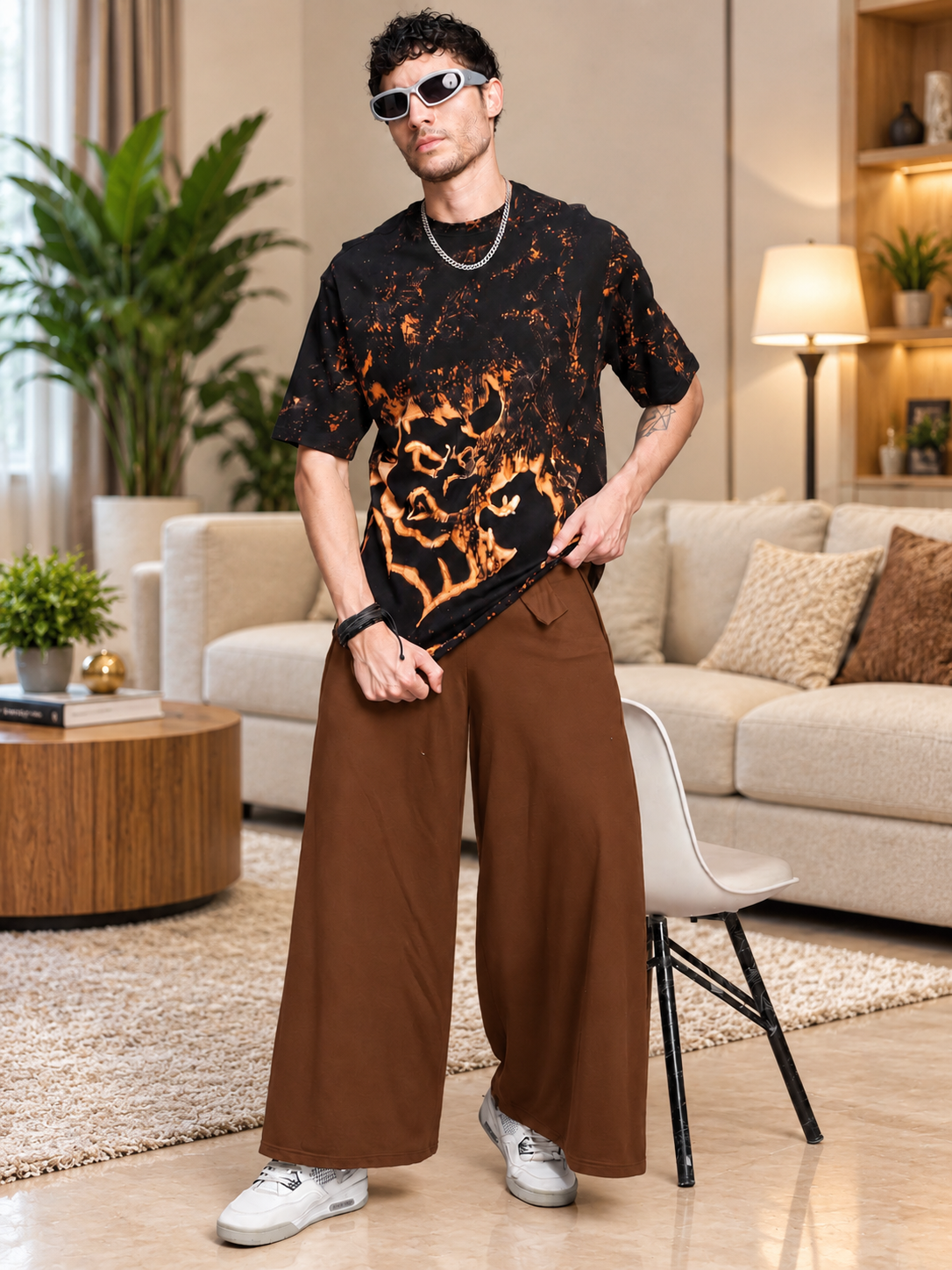 WIDE LEG FLOWY LOUNGE JOGGERS BROWN