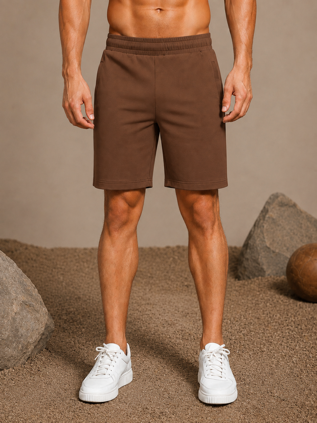 SLIM-FIT SOLID REGULAR SHORTS BROWN
