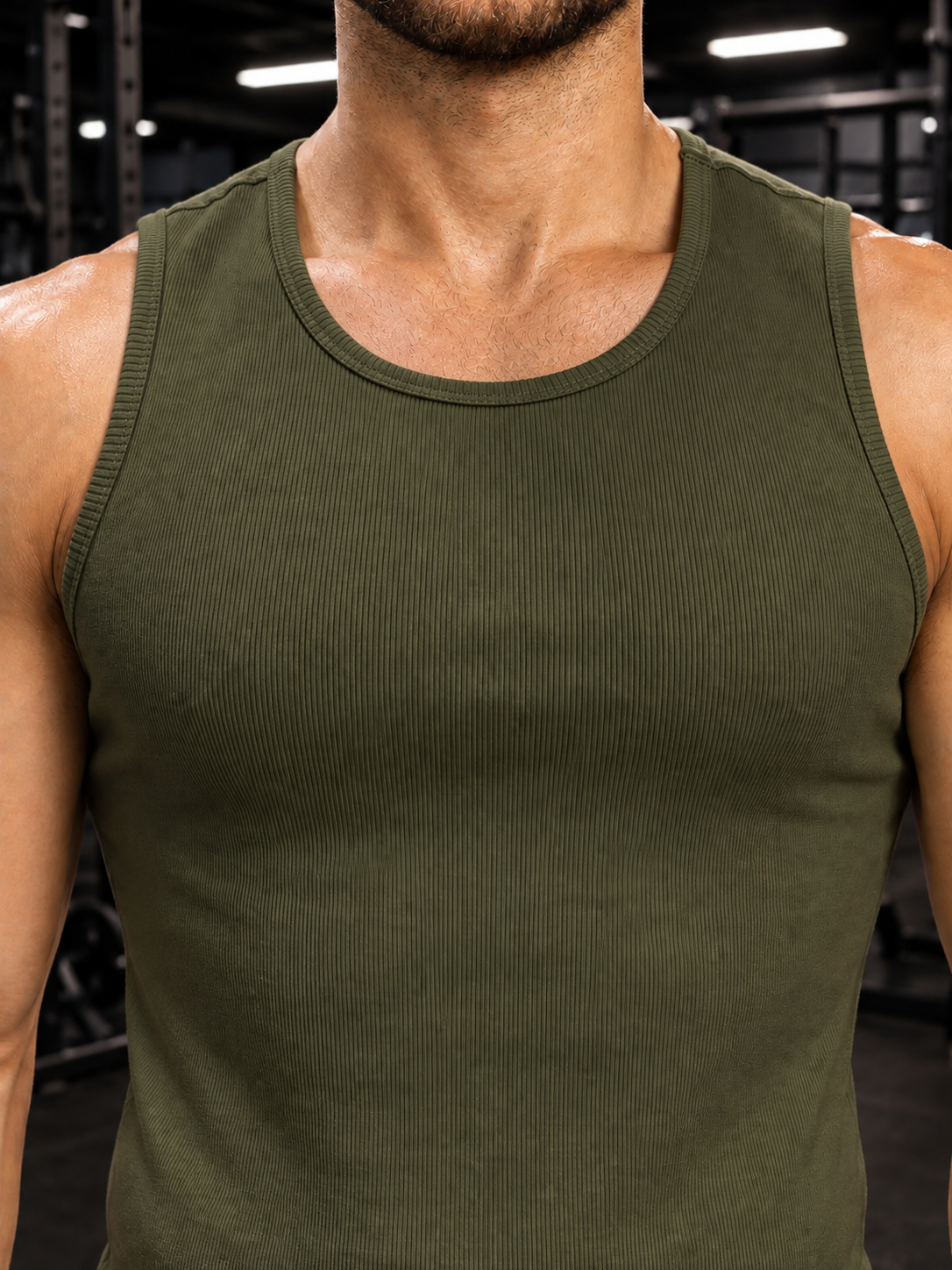 MUSCLE FIT BODYBUILDING GYM T-SHIRT OLIVE GREEN