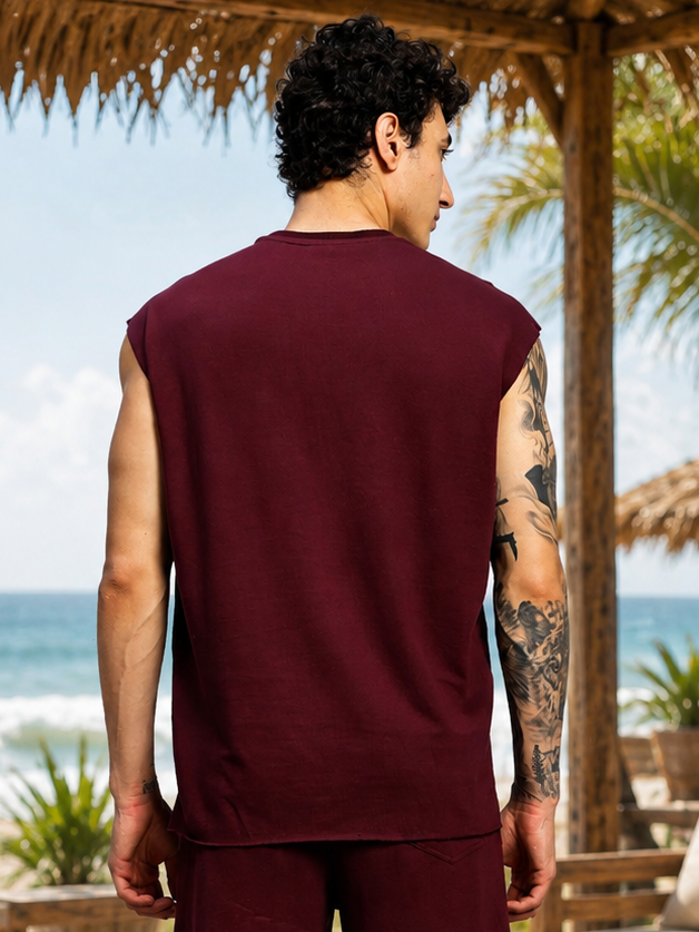 DRIVE MONOCHROME SLEEVELESS T-SHIRT MAROON