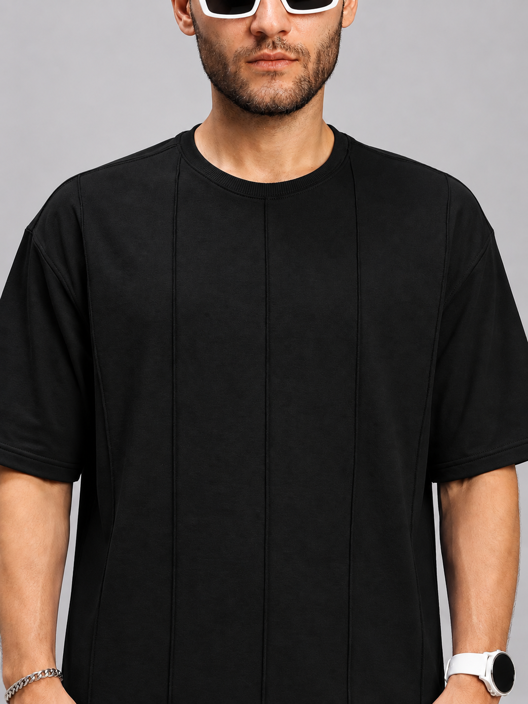 BOXY FIT PANELS OVERSIZED T-SHIRT BLACK