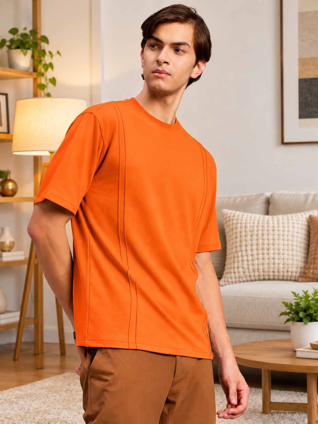 PANEL OVERSIZED CREW T-SHIRT ORANGE