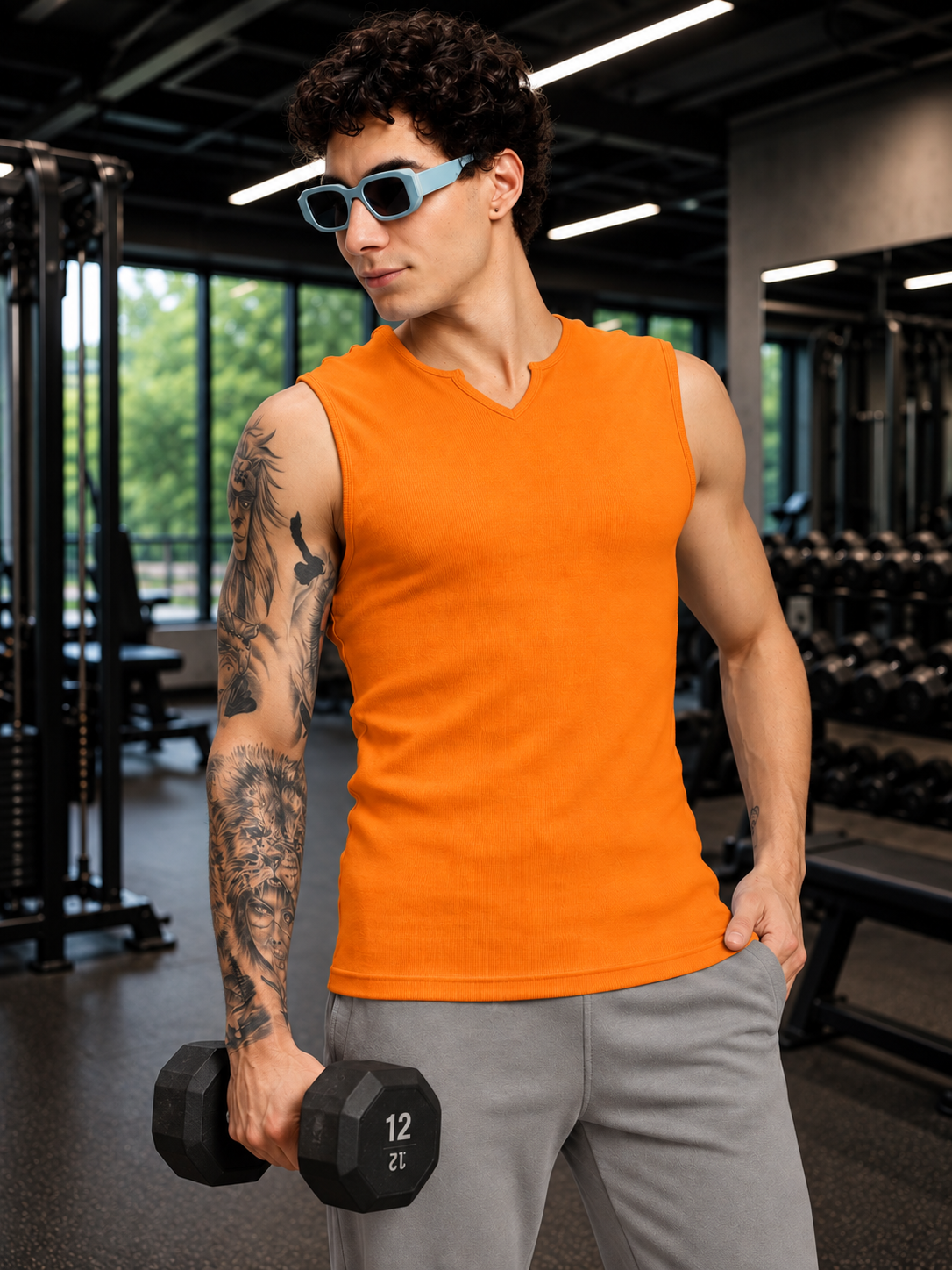 SLEEVELESS WORKOUT COTTON T-SHIRT ORANGE