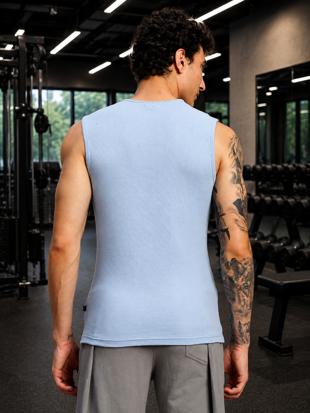 MUSCLE FIT SLEEVELESS GYM T-SHIRT SKY BLUE