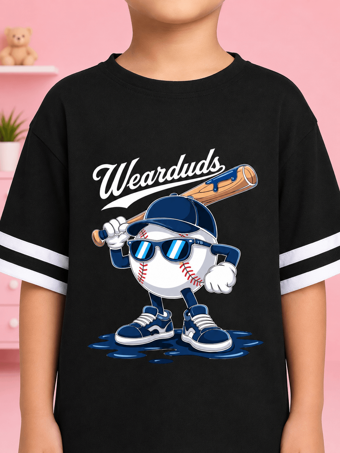 MASCOT GRAPHIC CO-ORD SET FOR BOYS GIRLS BLACK WHITE featuring a playful mascot graphic on a black shirt.