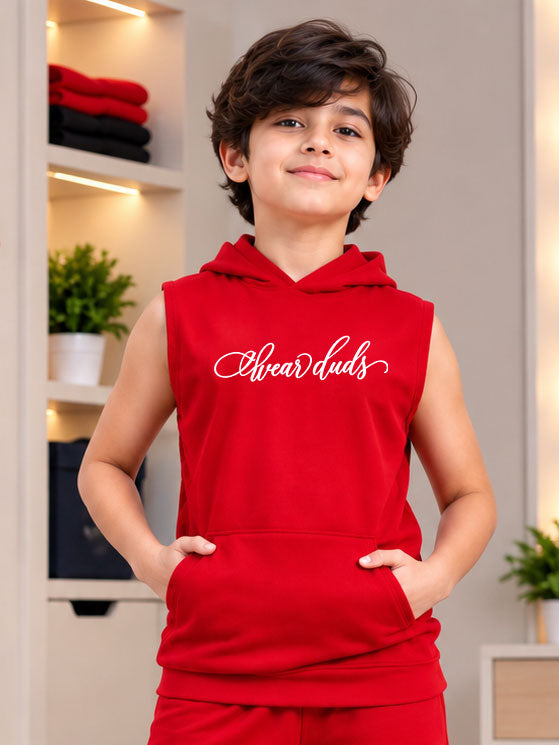 BUILDS FREEDOM SLEEVELESS HOODED T-SHIRT FOR BOYS GIRLS RED