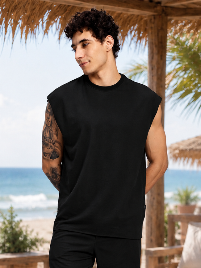 DRIVE MONOCHROME SLEEVELESS T-SHIRT ROYAL BLACK