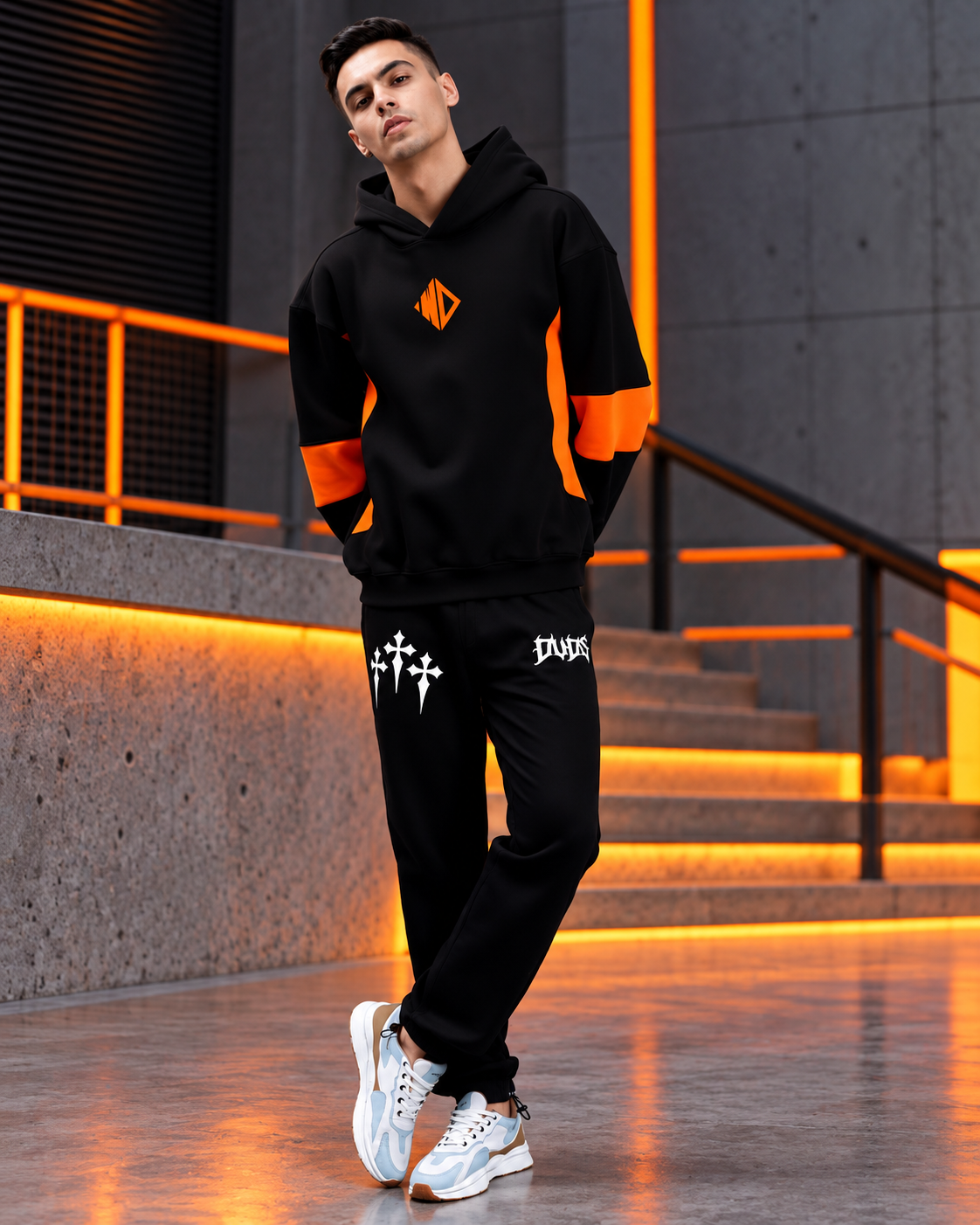WD GORBCORE FLEECE HOODIE BLACK ORANGE