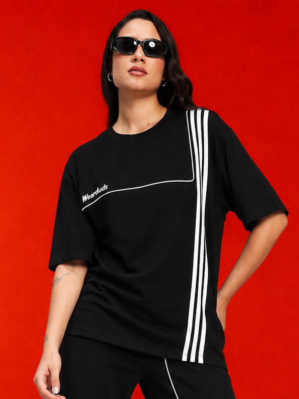 WOMEN YOUTH CONTREST PIPING T-SHIRT BLACK
