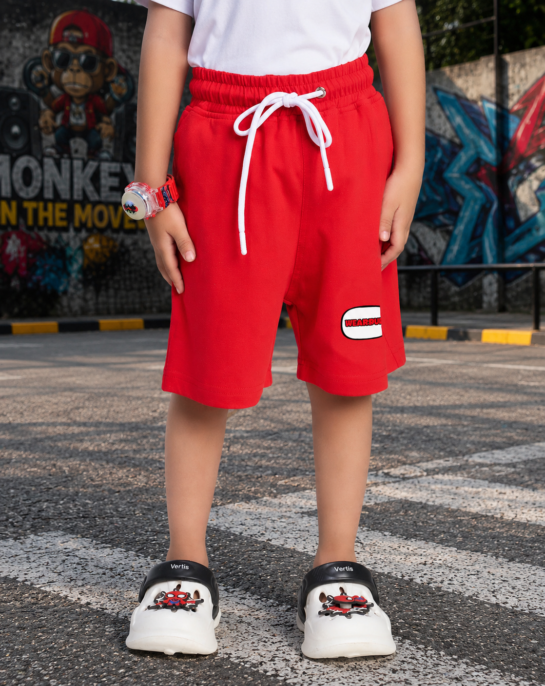 MONKEY BEATS GRAPHIC CO-ORD FOR BOYS GIRLS WHITE RED