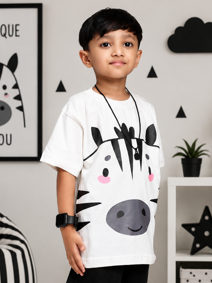 ZIPPY ZEBRA T-SHIRT FOR BOYS GIRLS WHITE
