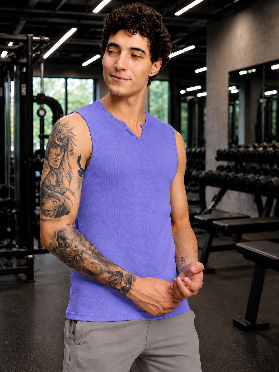 SLEEVELESS WORKOUT COTTON T-SHIRT PURPLE