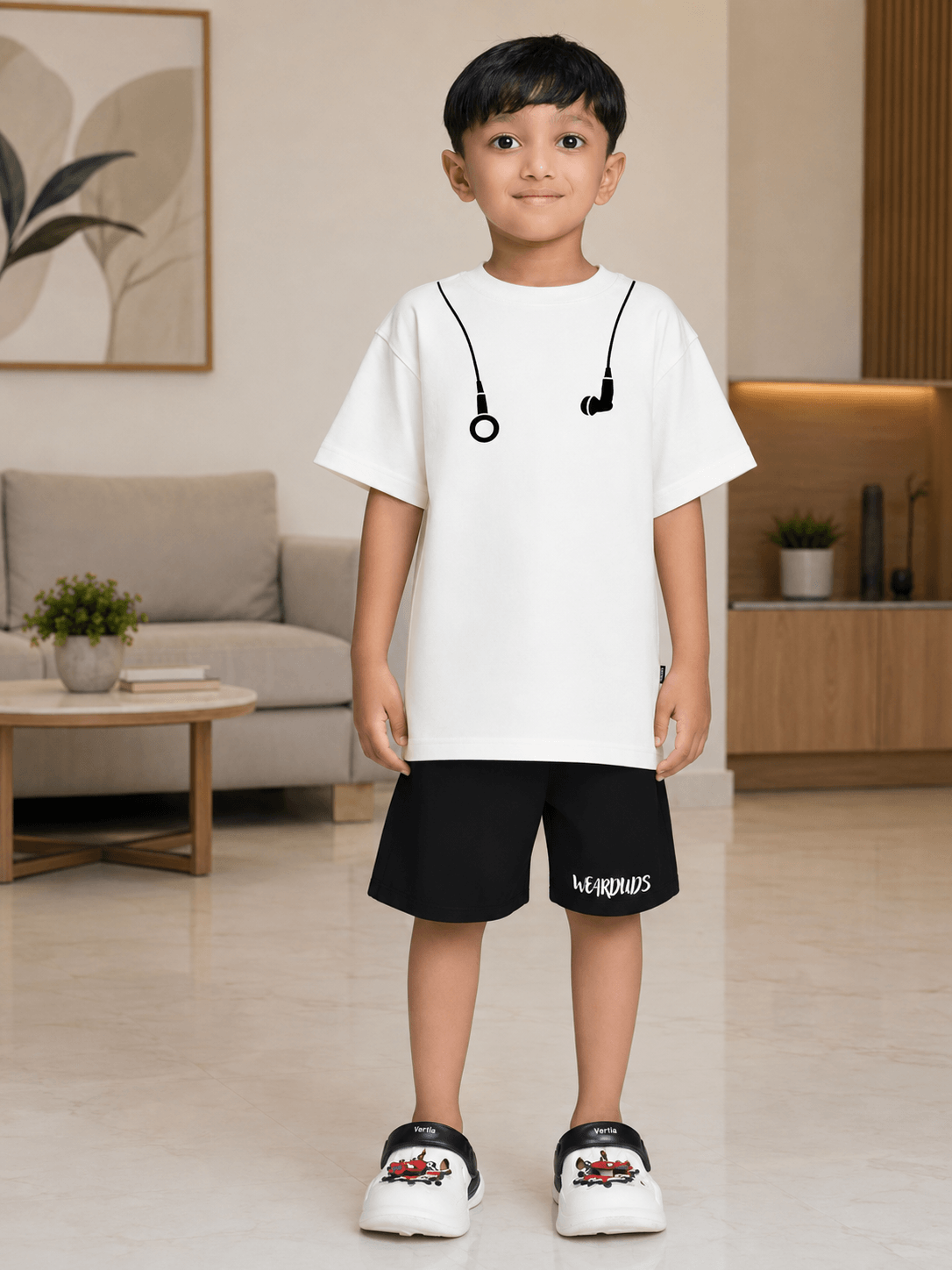 EARPHONE GRAPHIC T-SHIRT FOR BOYS GIRLS WHITE