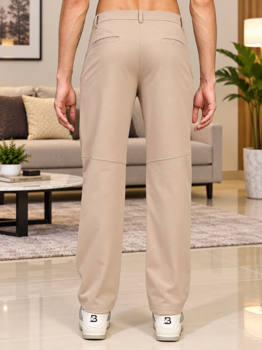 STRETCH STRAIGHT CASUAL PANTS BEIGE