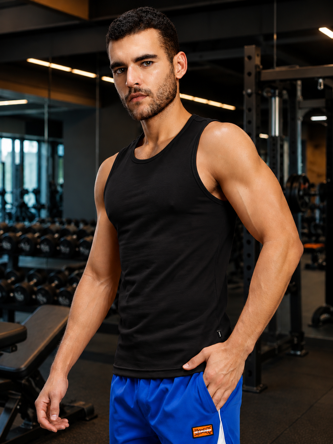 MUSCLE FIT BODYBUILDING GYM T-SHIRT BLACK