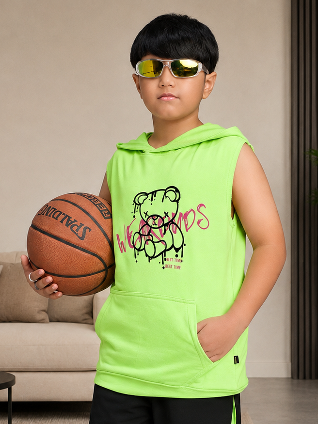 CYBER LIME GRAPHIC HOODED T-SHIRT FOR BOYS GIRLS NEON GREEN