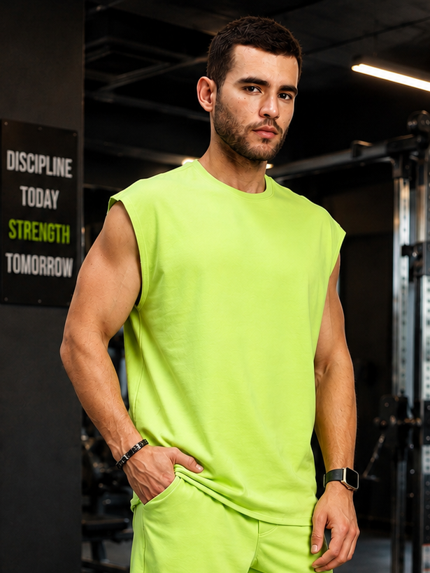 DRIVE MONOCHROME SLEEVELESS T-SHIRT NEON GREEN