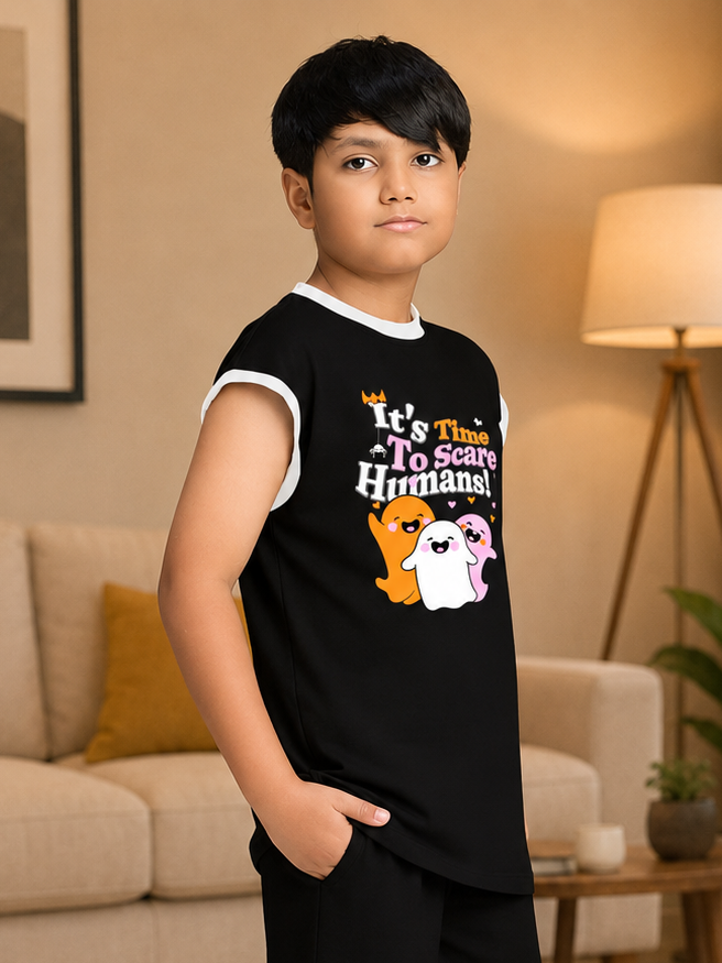 HALLOWEEN GRAPHIC PRINT T-SHIRT FOR BOYS GIRLS BLACK