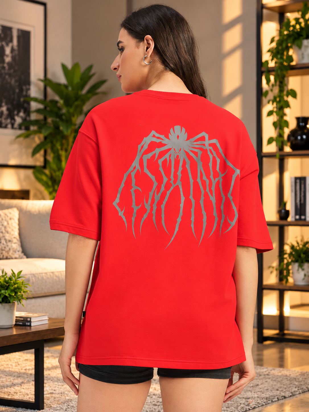 WOMEN HEAVYWEIGHT OVERSIZED GRAPHIC GYM T-SHIRT RED