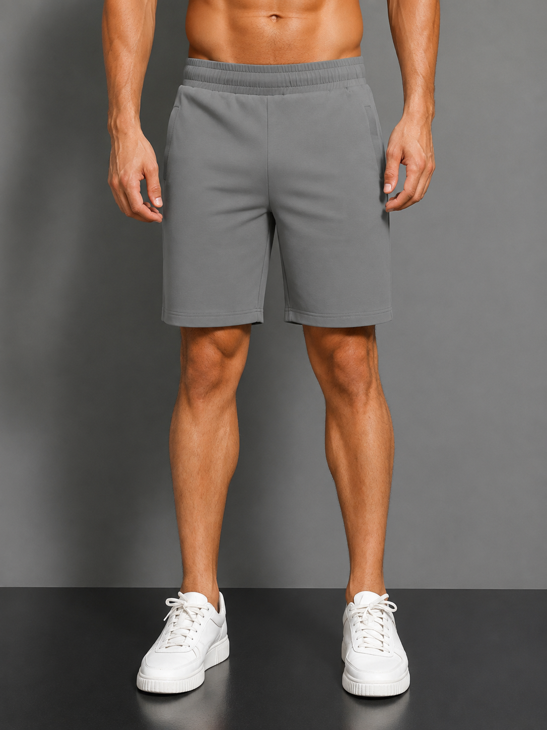 SLIM-FIT SOLID REGULAR SHORTS GREY