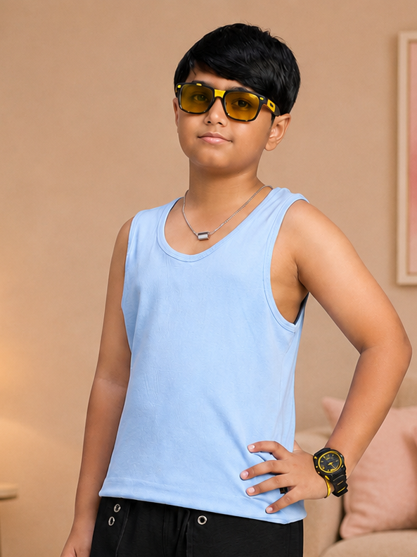 SIGNATURE SCRIPT SLEEVELESS FOR BOYS GIRLS SKY BLUE