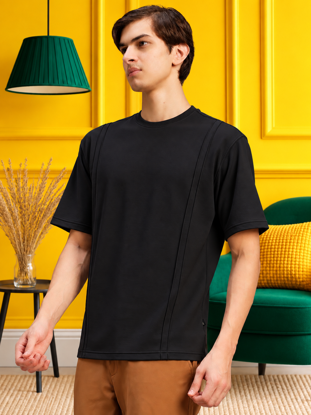 PANEL OVERSIZED CREW T-SHIRT BLACK