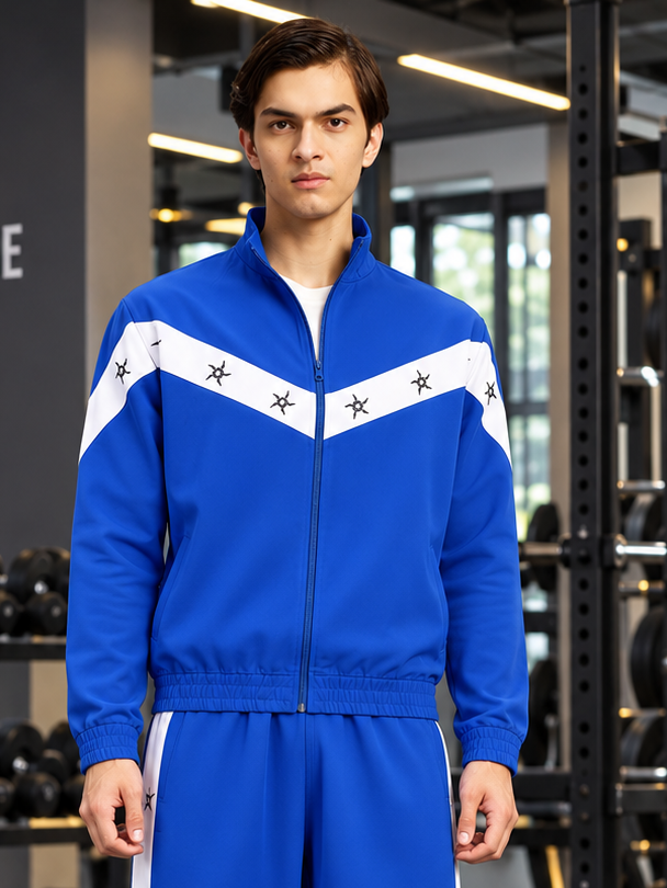 MATCHING POLYESTER FULL ZIPPER JACKET BLUE WHITE