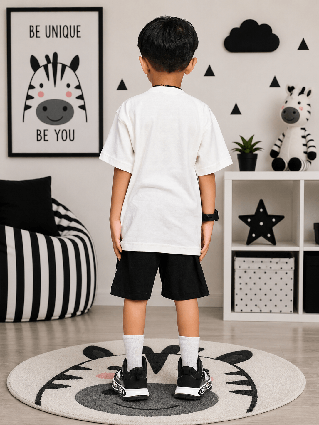 ZIPPY ZEBRA GRAPHIC CO-ORD SET FOR BOYS GIRLS WHITE BLACK