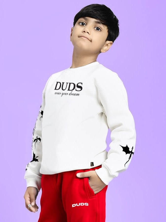 FLY OR DIE DRAGON FLEECE SWEATSHIRT FOR BOYS AND GIRLS WHITE - KIDS SWEATSHIRT