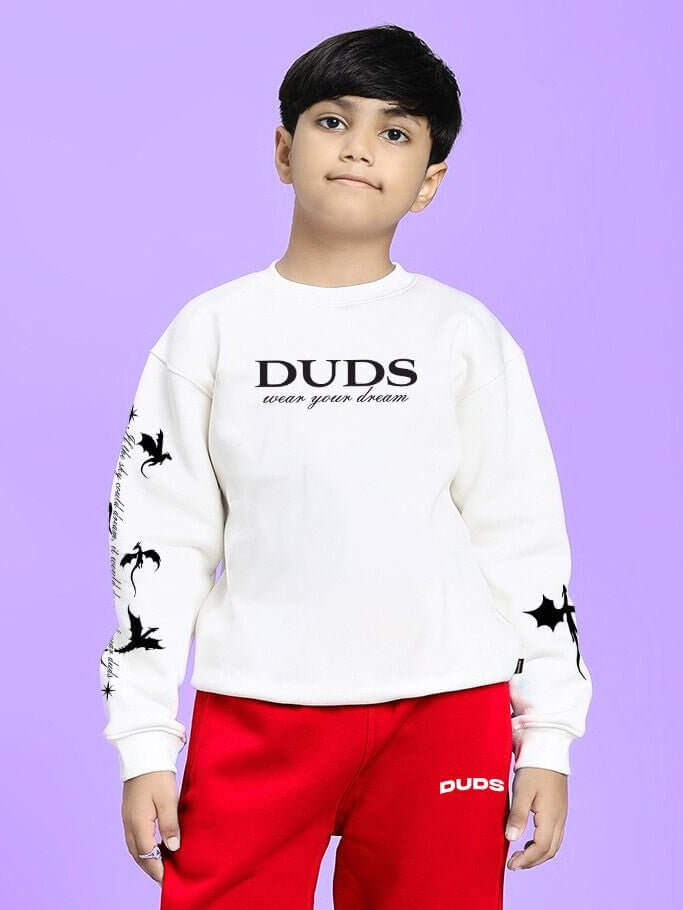 FLY OR DIE DRAGON FLEECE SWEATSHIRT FOR BOYS AND GIRLS WHITE - KIDS SWEATSHIRT