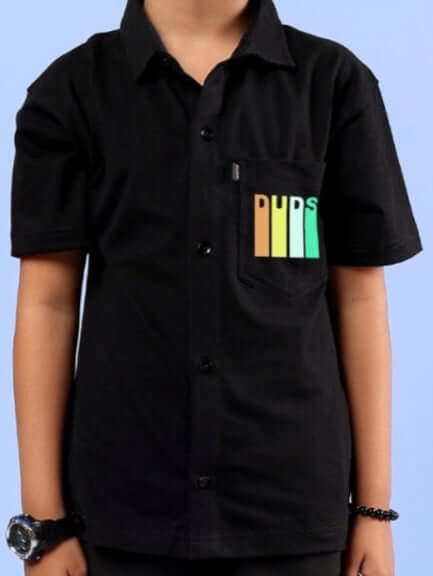 FOREVER GAMER CO-ORD FOR BOYS & GIRLS BLACK shirt with logo pocket detail.