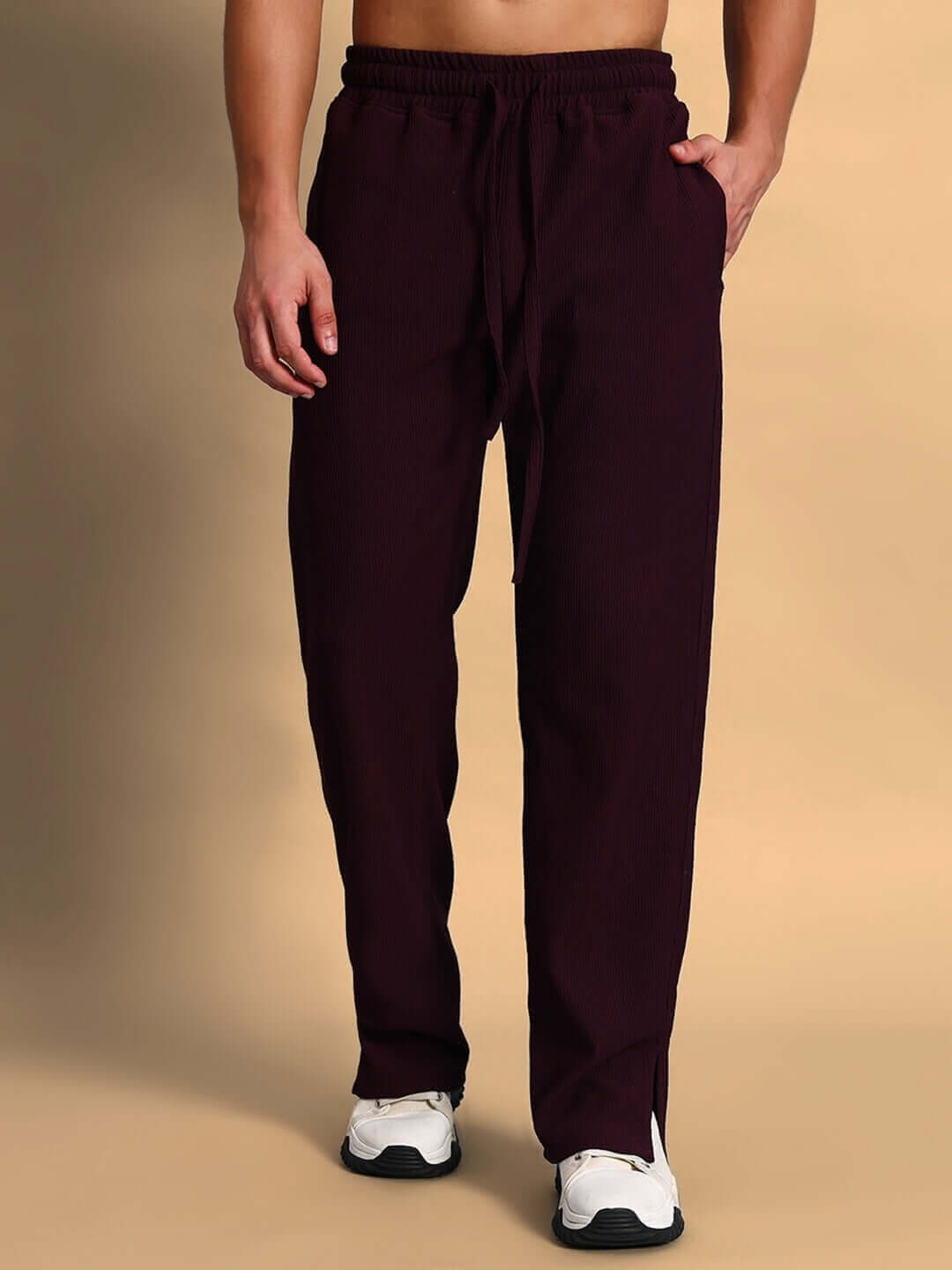 FROWZY SIDE SLIT JOGGERS QUICK DRY WINE