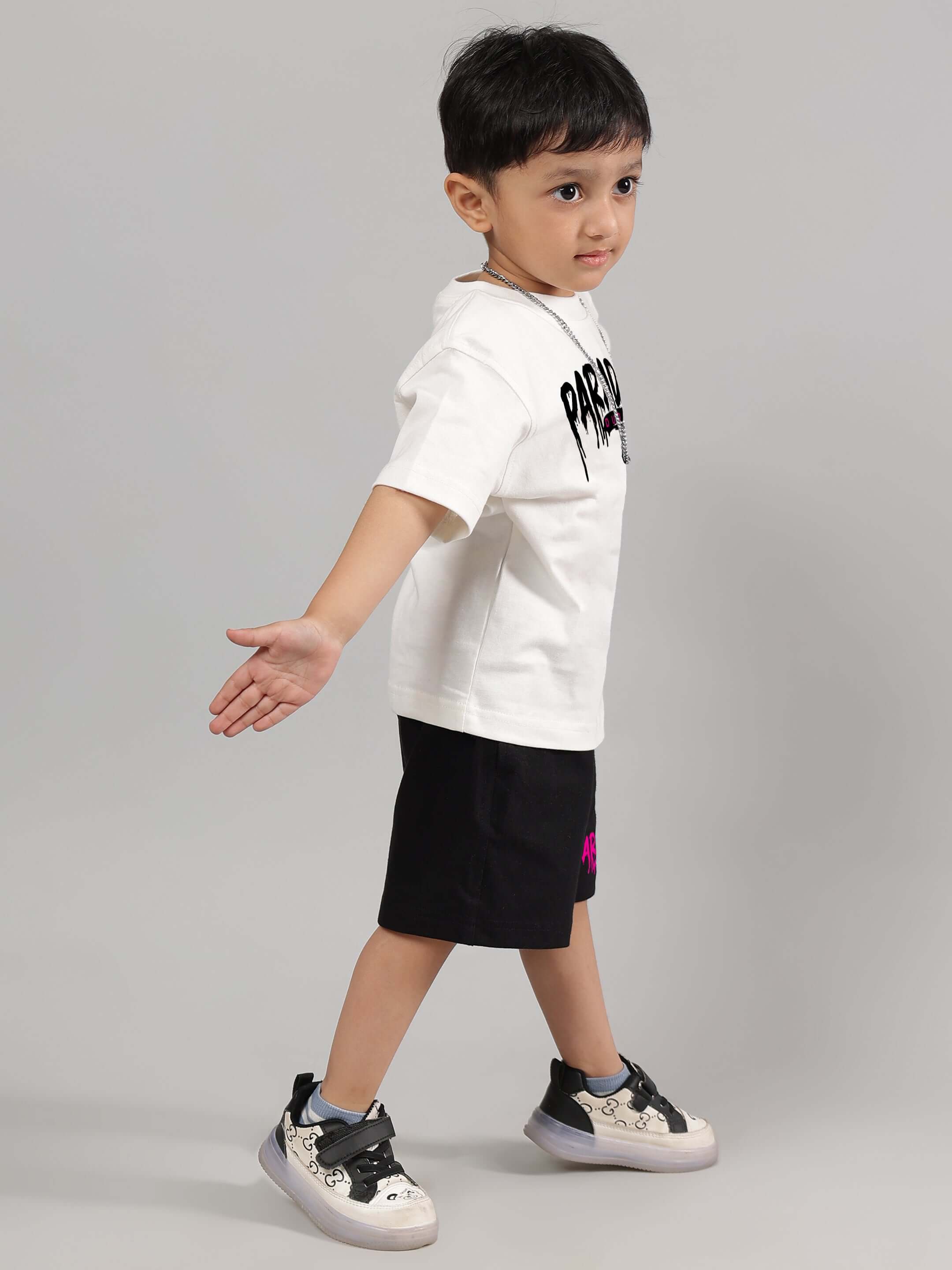 Child wearing Fulness Paradise Co-ord for Boys Girls Off White-Black