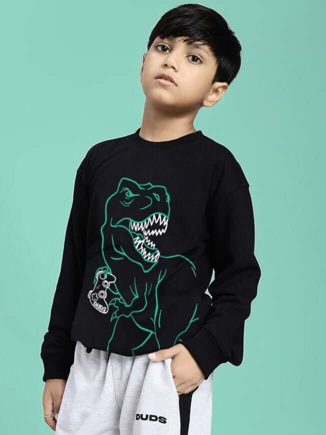 GAMEING REX PRINT SWEATSHIRT FOR BOYS GIRLS BLACK - KIDS SWEATSHIRT