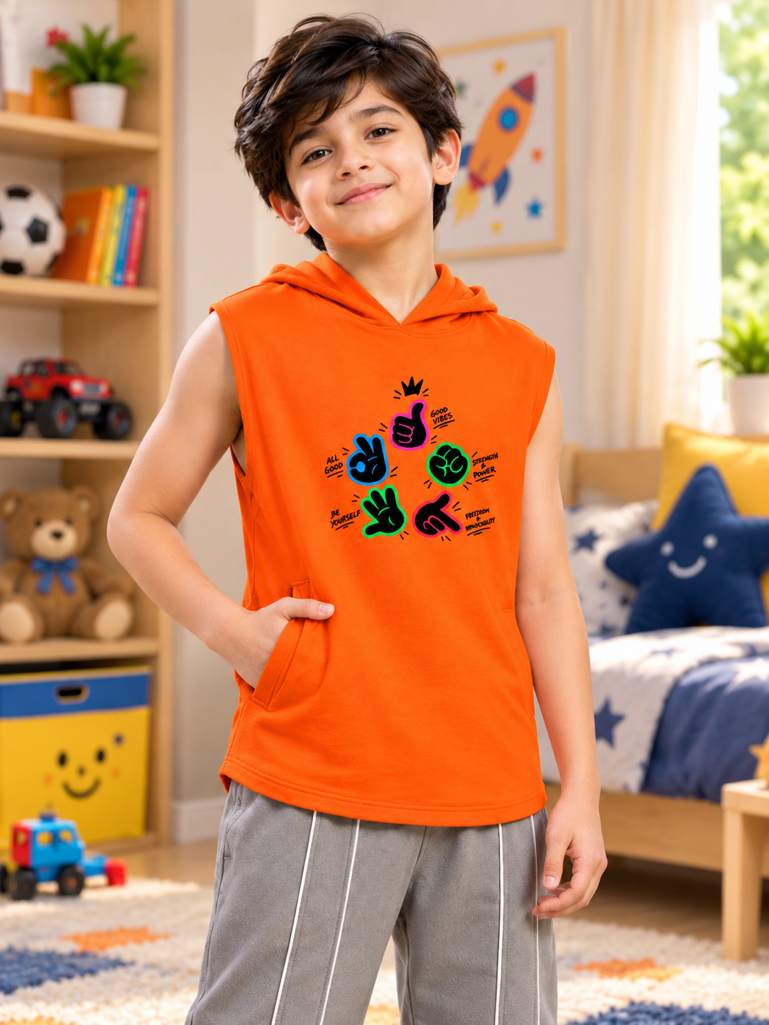 GESTURE SLEEVELESS GRAPHIC PRINT FOR BOYS GIRLS ORANGE
