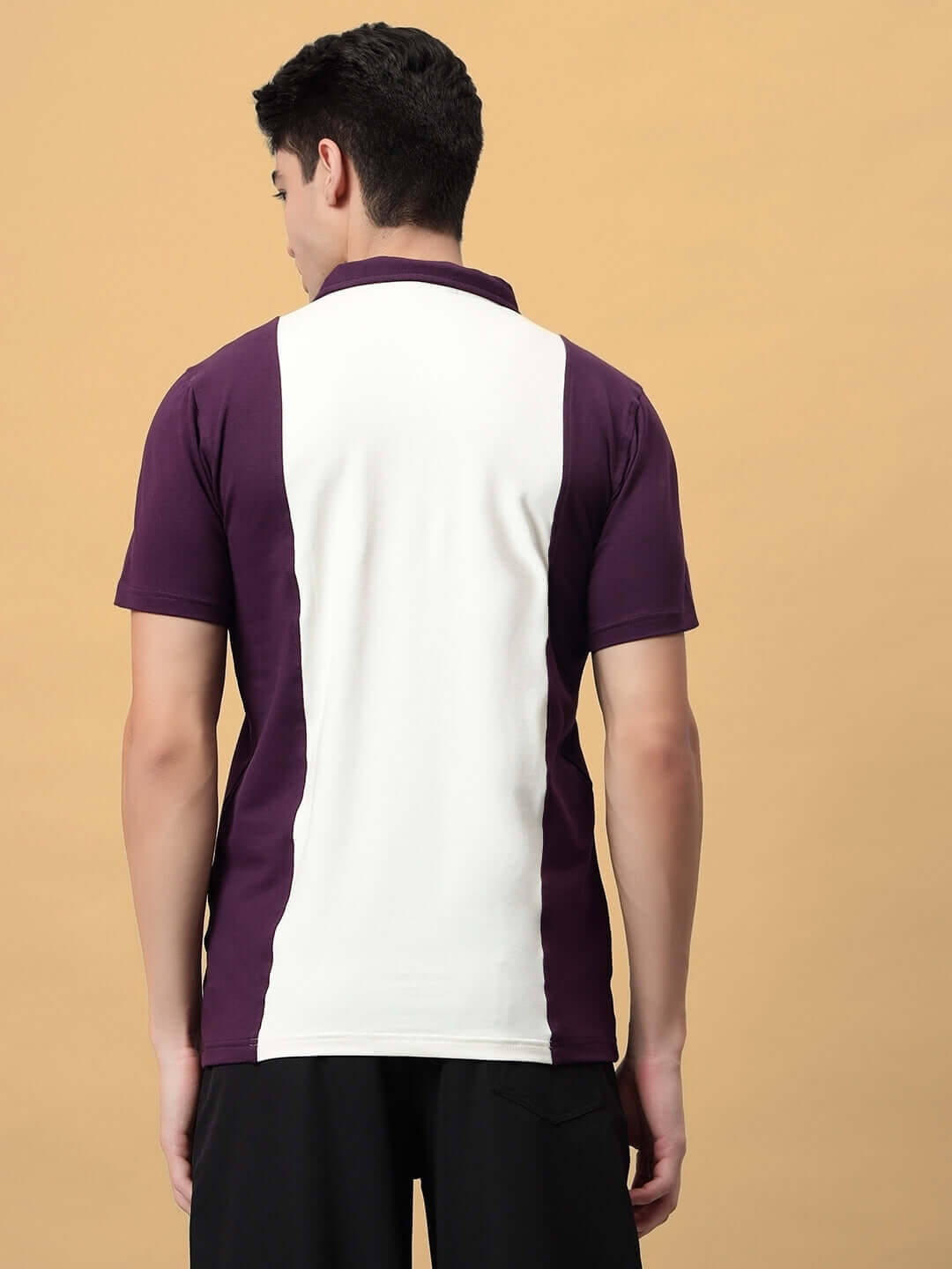 Back view of GLORY REGULAR FIT T-SHIRT PURPLE-OFF WHITE with colorblock design.