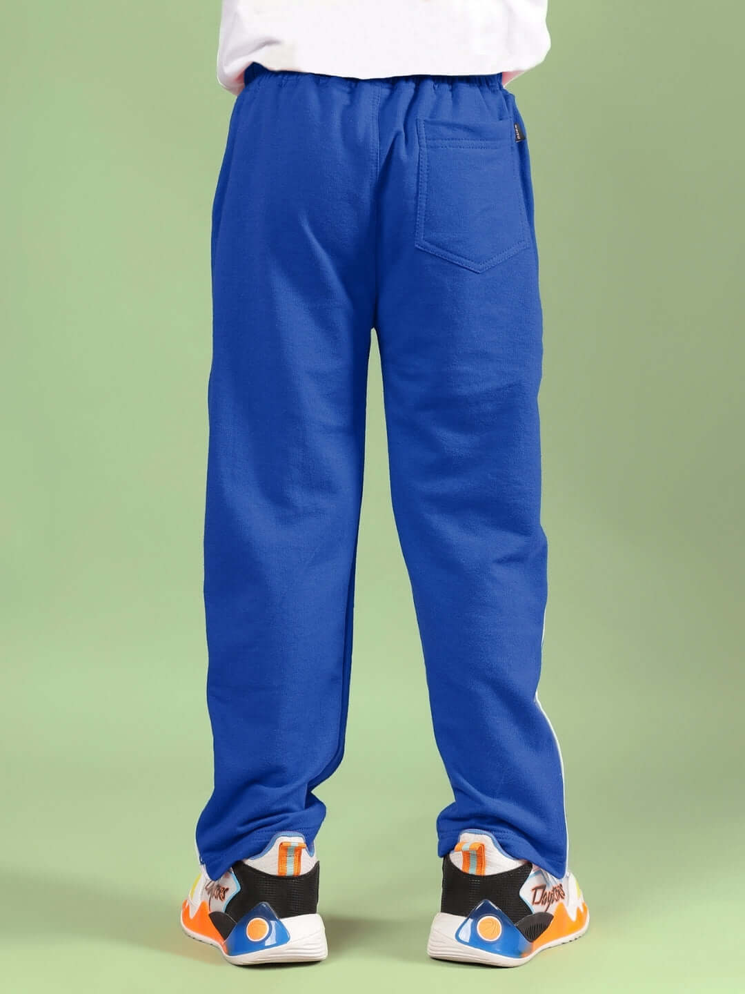 Back view of GOKU WARRIOR CO-ORD FOR BOYS & GIRLS WHITE BLUE showcasing blue pants