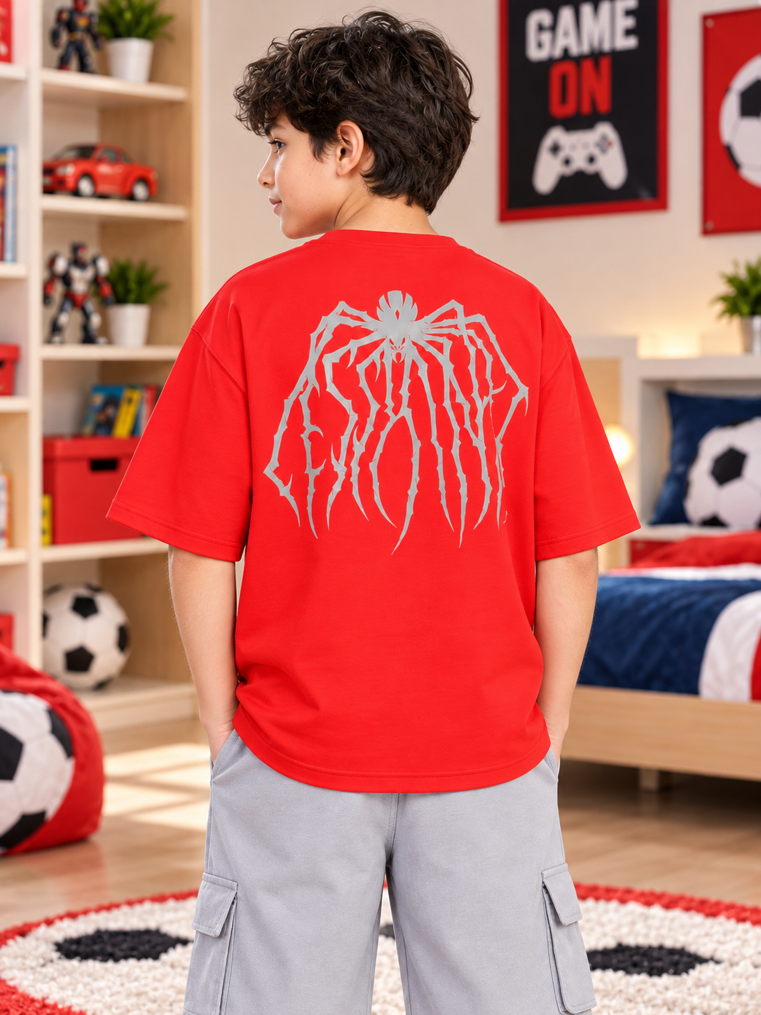 HEAVYWEIGHT OVERSIZED GRAPHIC T-SHIRT FOR BOYS GIRLS RED