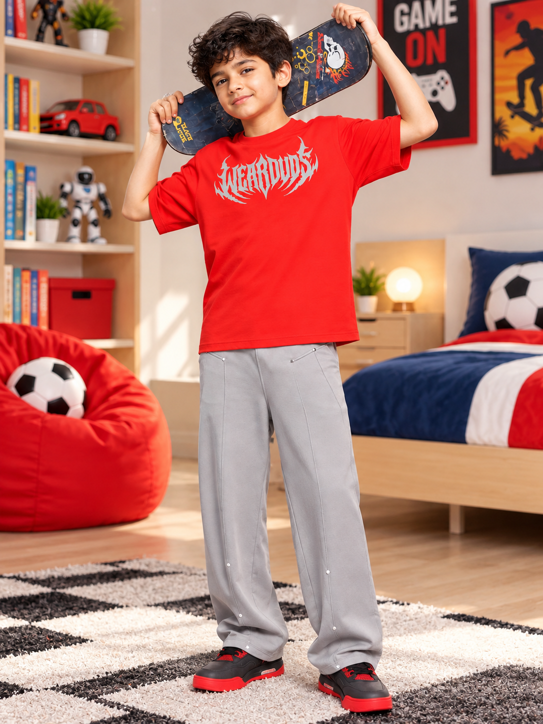 HEAVYWEIGHT OVERSIZED GRAPHIC T-SHIRT FOR BOYS GIRLS RED
