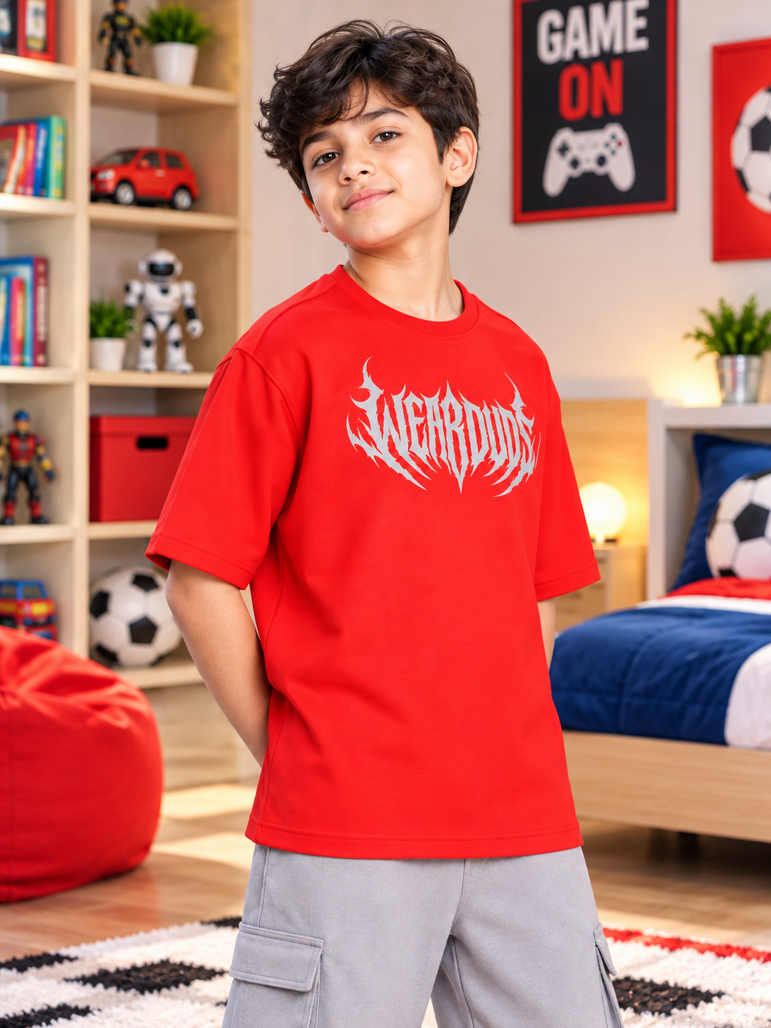 HEAVYWEIGHT OVERSIZED GRAPHIC T-SHIRT FOR BOYS GIRLS RED