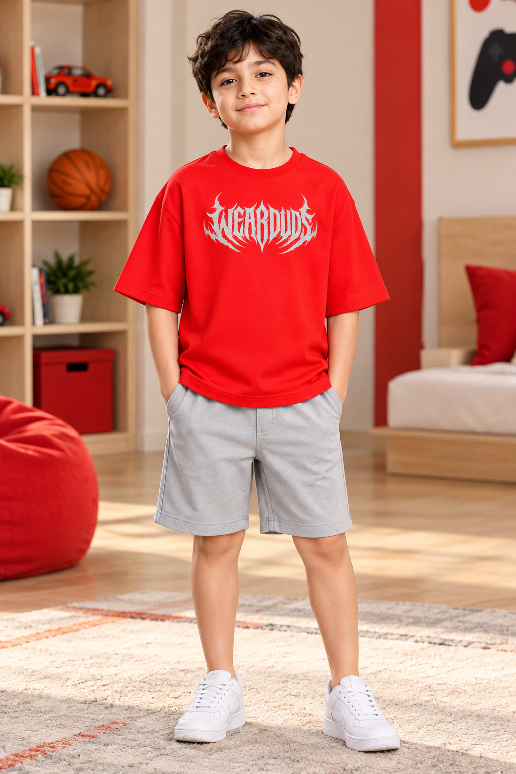 HEAVYWEIGHT OVERSIZED GRAPHIC T-SHIRT FOR BOYS GIRLS RED