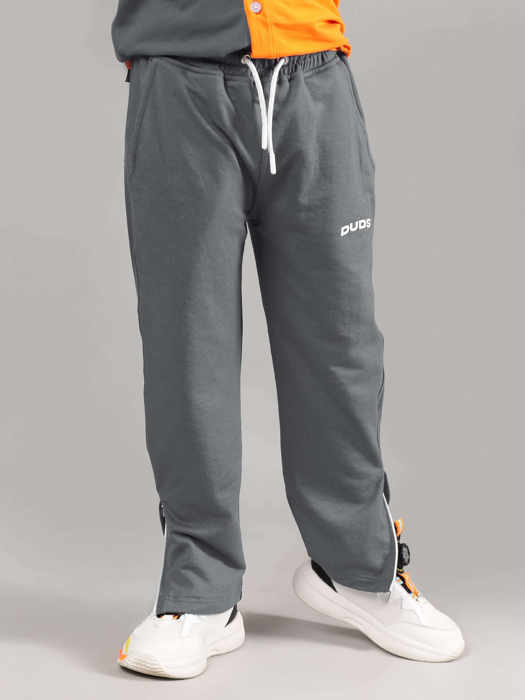 HERSHEY JOGGER FOR BOYS & GIRLS GREY with drawstring, side logo, and sneakers, perfect for customized fit options by DUDS.