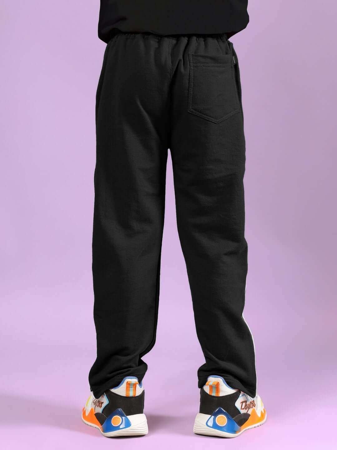Back view of black pants from HIP HOP TEDDY CO-ORD FOR BOYS & GIRLS BLACK collection, showcasing style and comfort.