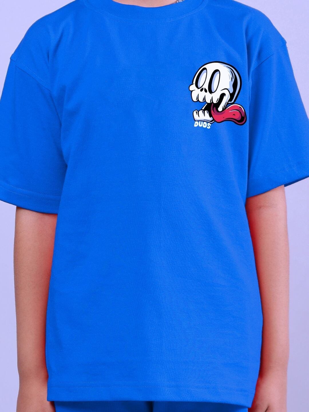 HOLIDAY TIME RIDER PRINT T-SHIRT FOR BOYS AND GIRLS BLUE featuring a playful graphic on the front, perfect for kids' casual wear.