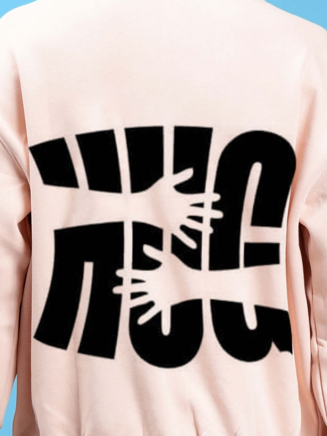 HUG OVER- SIZED COTTON FLEECE HOODIES BEIGE with unique graphic design on back, showcasing cozy and stylish streetwear fashion.